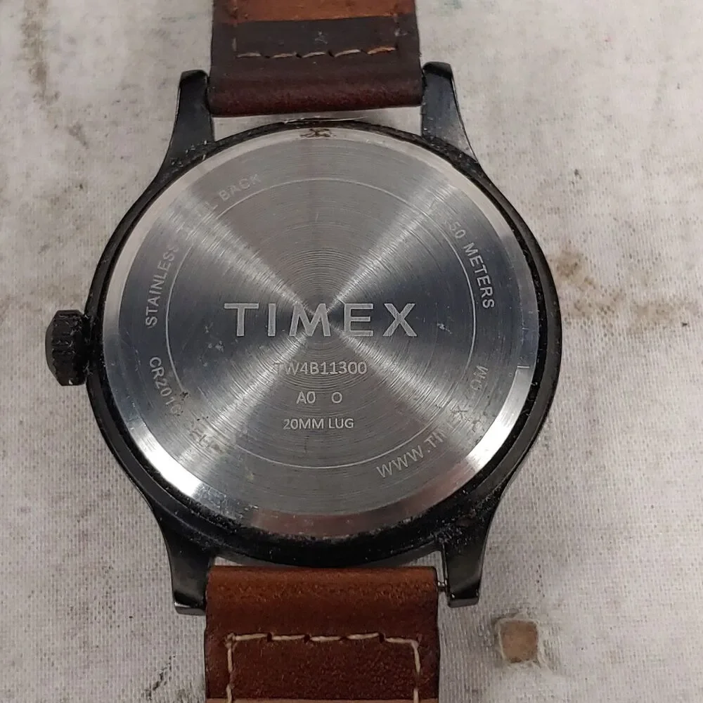 TIMEX Black Wristwatch TW4B11300 - INDIGLO Watch Face Glow Brown Strap - WORKING